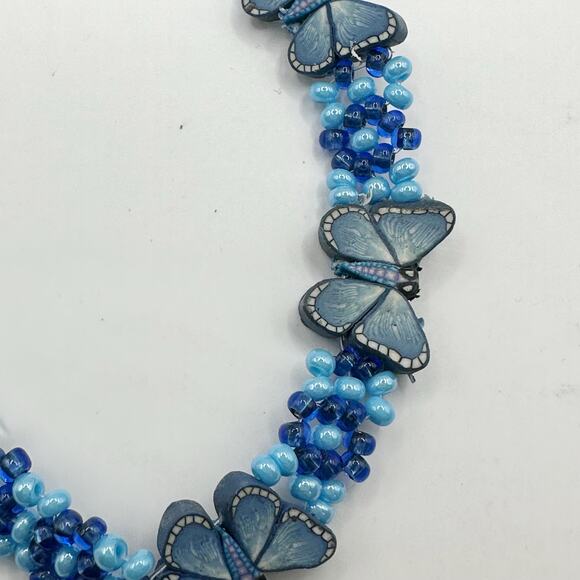 Hand Beaded Butterfly Bracelet Light Blue Navy boho - Picture 2 of 5